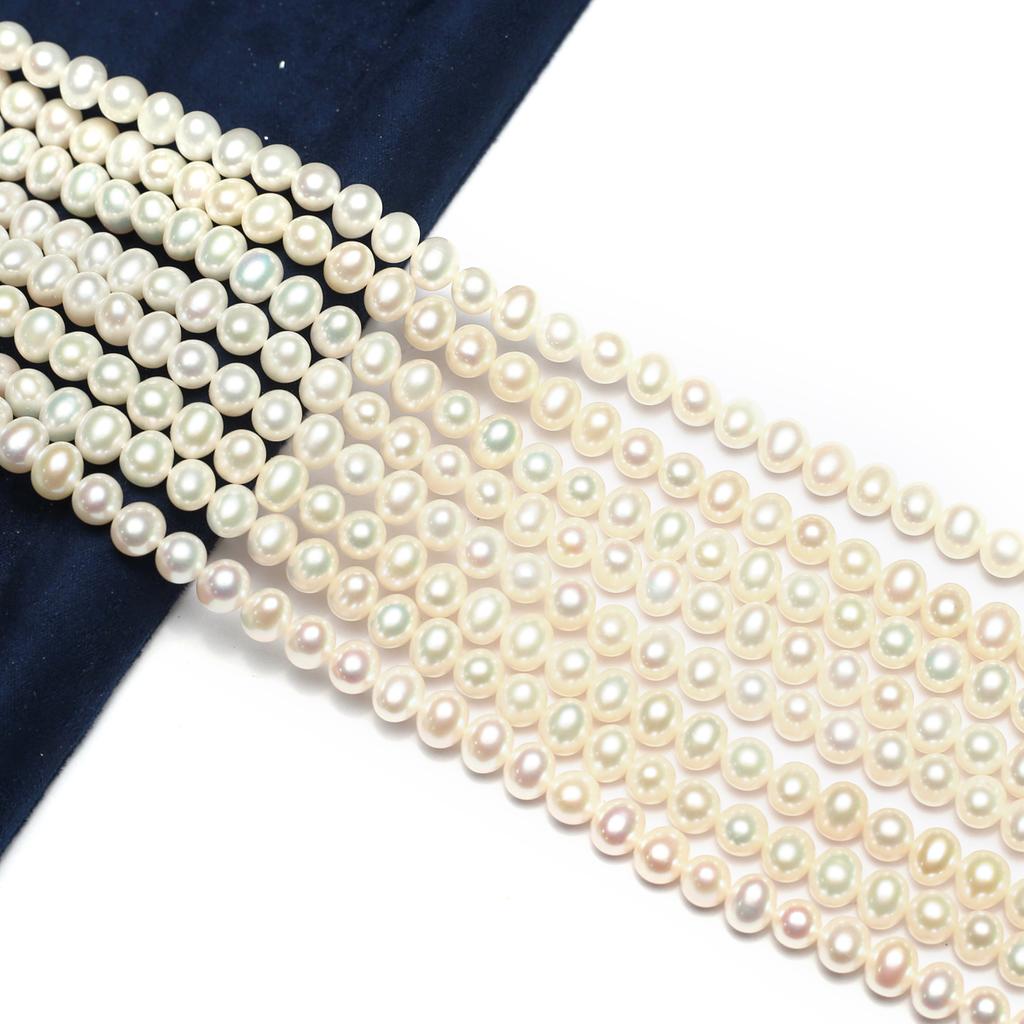 1String, White Natural Freshwater Pearls, Handmade Near Round Pearl Beads for Jewelry Making DIY Necklaces, Bracelets Crafts, Beads 7-8mm, Length 36cm