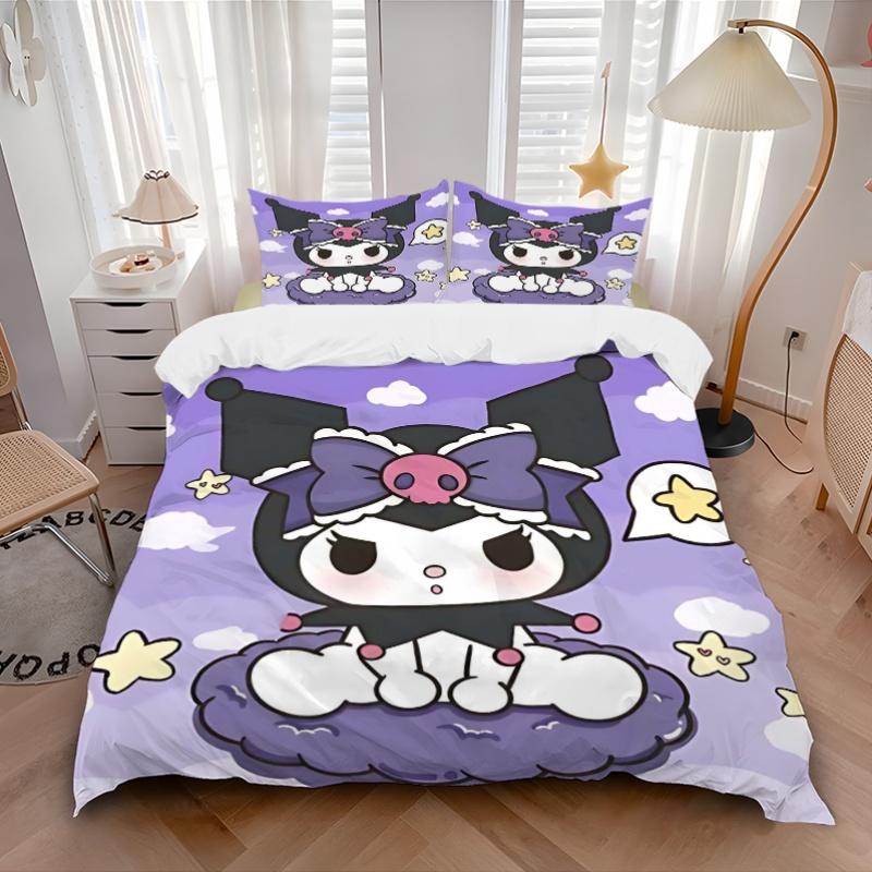 3pcs Cute Kuromi Quilt Cover Set (1 Quilt Cover + 2 Pillowcases Without Pillow Core), High-Definition Printing for Home and Dormitory.H014