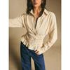 New Retro Plaid Waist Cinching Short Top with Elastic Waistband for Slimming Effect, Featuring A Lapel and Long Sleeved Plaid