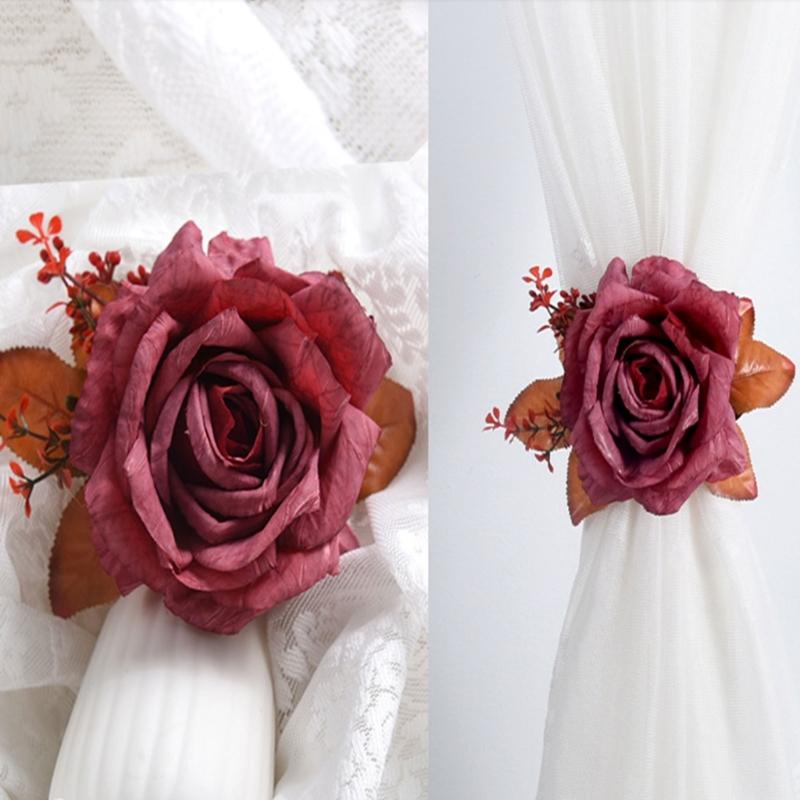 Cloth Flower Curtain Tie Backs Rose Curtain Tieback Clip Decorative Rope Holdbacks Window Buckle for Window Decoration