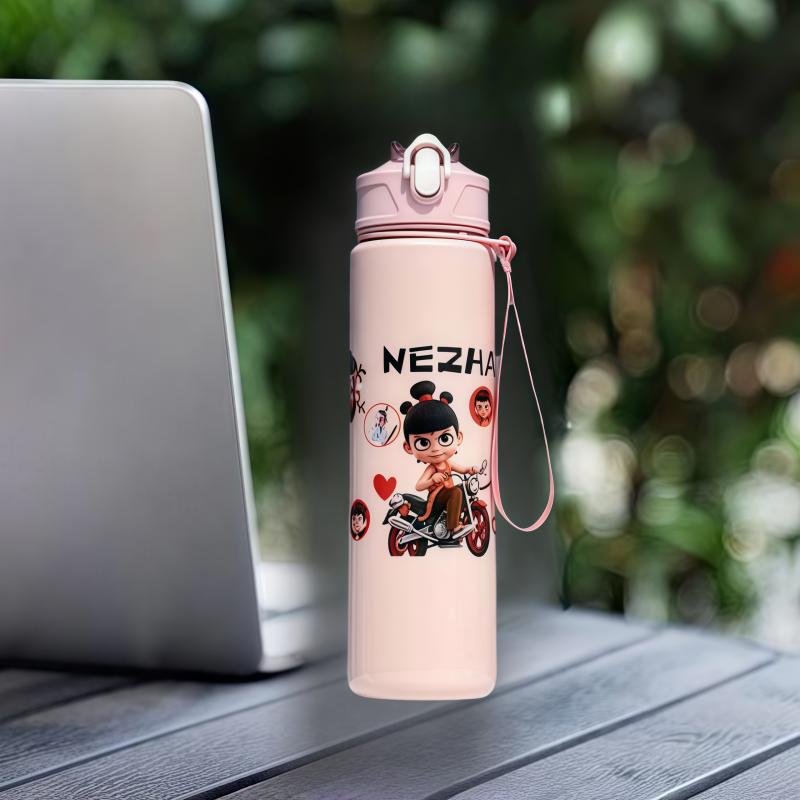 750ml Cute cartoon character water cup Plastic Straw Water Cup Sports Water Bottle High Value Outdoor Large Capacity Camping