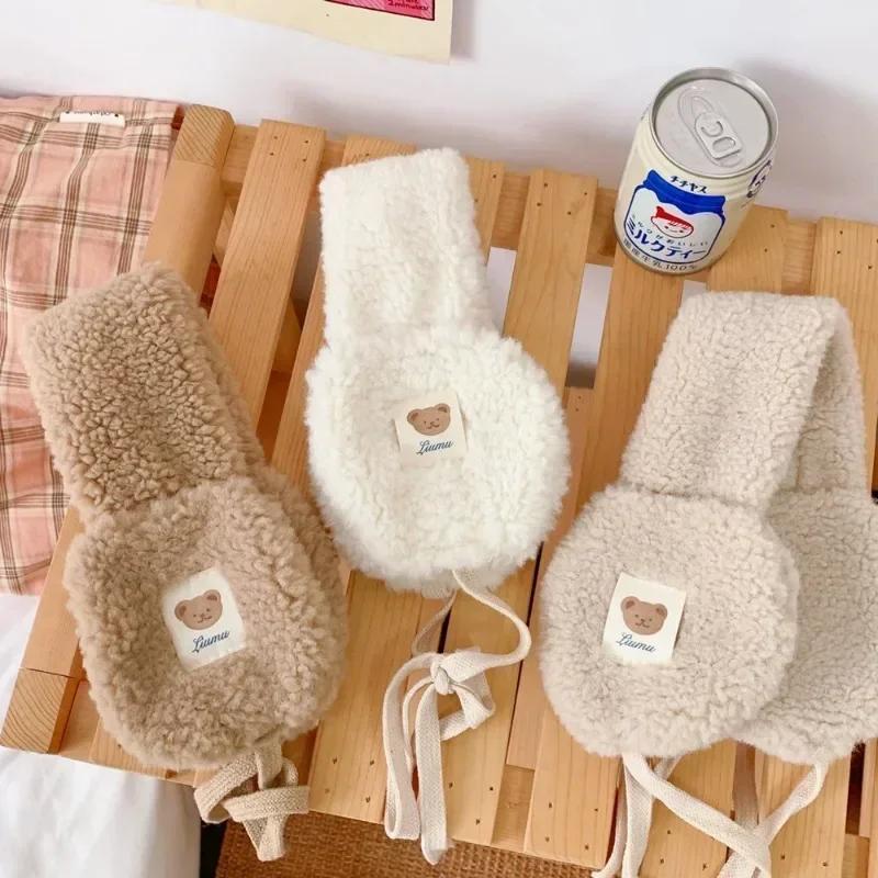 Cute Bear Earmuffs Women Soft Plush Foldable Ear Muffs Winter Outdoor Warm Cold Protection Earflap Windproof Adjustable Earmuff