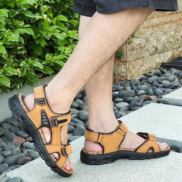 Sommer Herrenmode Lässige Sandalen Wasserdichte Ledersandalen Outdoor Wandersandalen Strandsandalen Watschuhe Übergröße 38-46