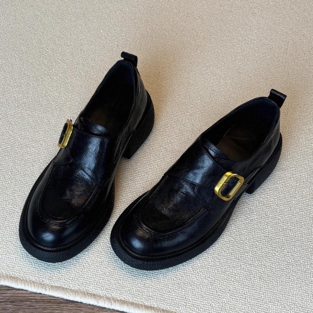 Retro British Style Belt Buckle Loafers Platform Sole One Pedal Thick Heel Single Shoes Small Leather Shoes