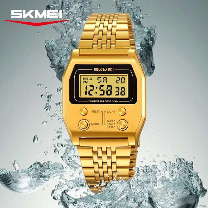 SKMEI 2460 Luxury Electronic Waterproof Digital Mens Wristwatches New Design Stainless Steel Band in Stock Low Price Sport Watch