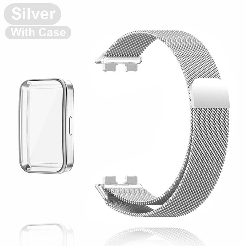 Metal Strap For Huawei Band 8 9 Bracelet With TPU Case Screen Protector Soft Film Replacement Milanese Magnetic Loop Watchband