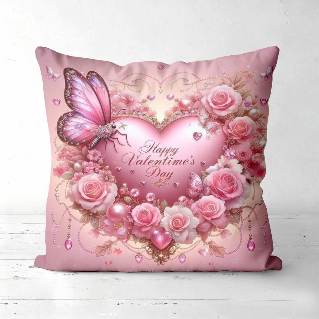 Pink Heart Rose Pillow Set For Valentine's Day Polyester pillowcase, sofa decorative cushion cov Headboard Pillow