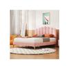 Lit double - MUVOE - 140 x 200 cm - Velours rose - Tête de lit réglable - 250 kg de charge