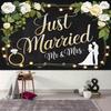 2D Floral Just Married Backdrop with Couple Silhouette Wedding Decor