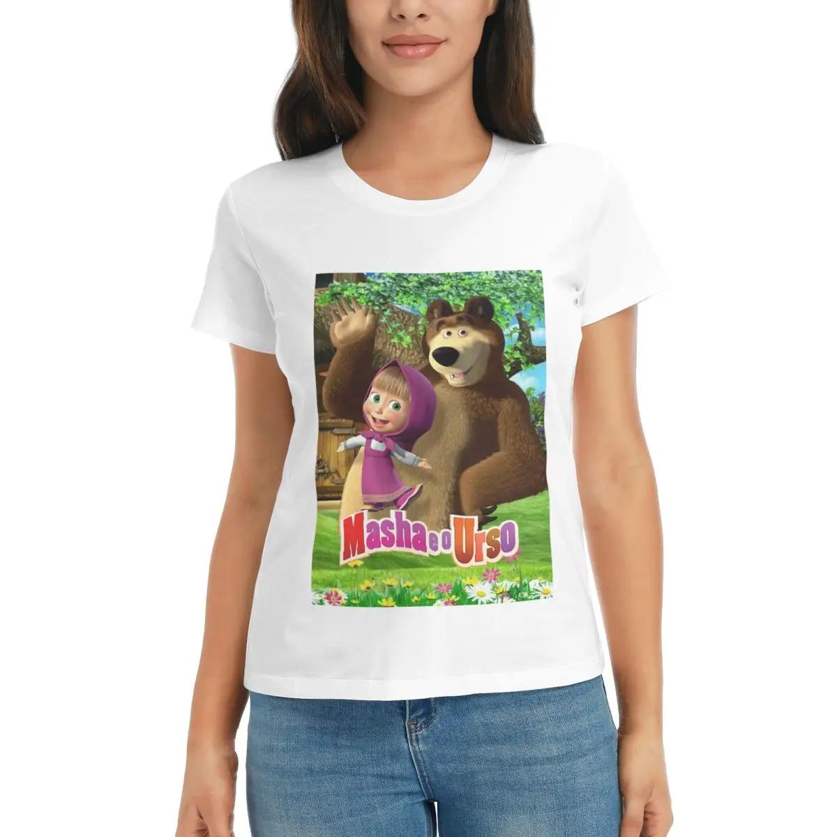 

Women TShirt Cartoon Masha And The Bears Summer Short Sleeve Tees Round Neck Cotton T Shirts Clothes Tops Streetwear S