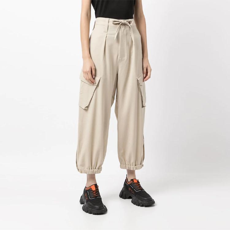 Y-3 Wool Blend High-Waisted Tie Waist Cargo Pants Women Pants Khaki HB6341