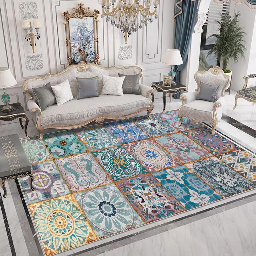 Retro Ethnic Style Large Rugs for Living Room Decoration Home Light Luxury Coffee Tables Mat Soft Easy Cleaning Bedroom Carpet