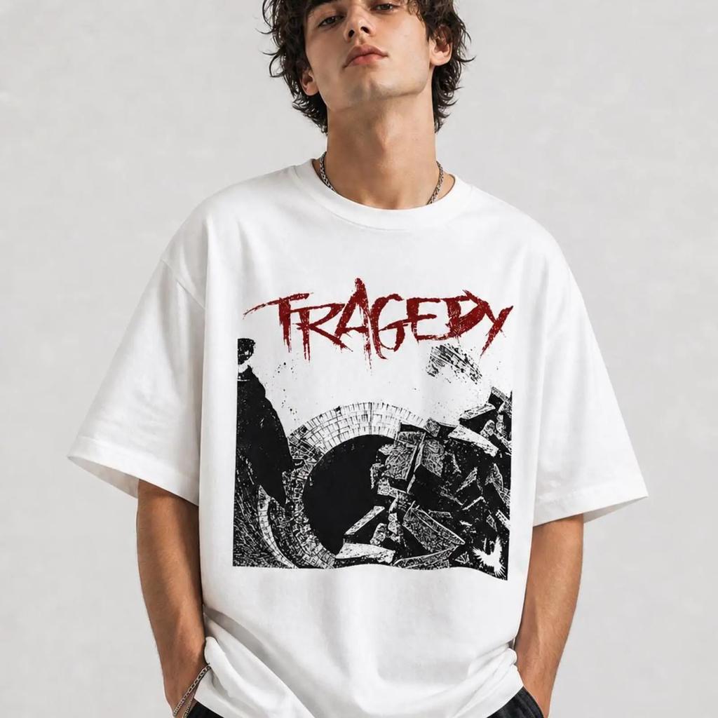 Tragedy Band T Shirt Crust Punk Hardcore D Beat Vintage Stretched Unisex Top For Everyday Wear Versatile Slightly