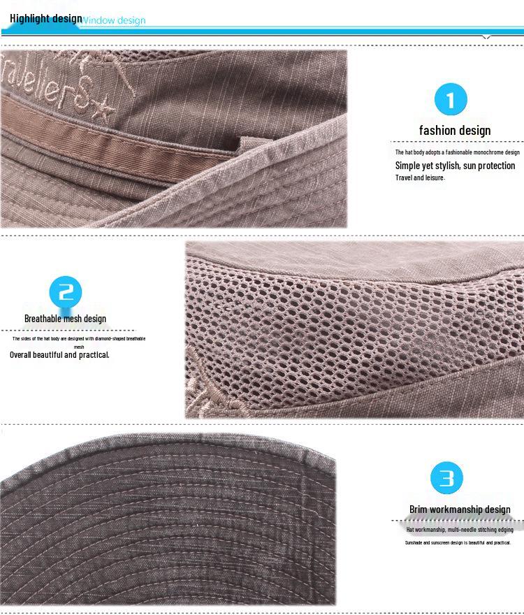 Men's Large Brim Summer UV Protection Bucket Hat for Outdoor and Fishing