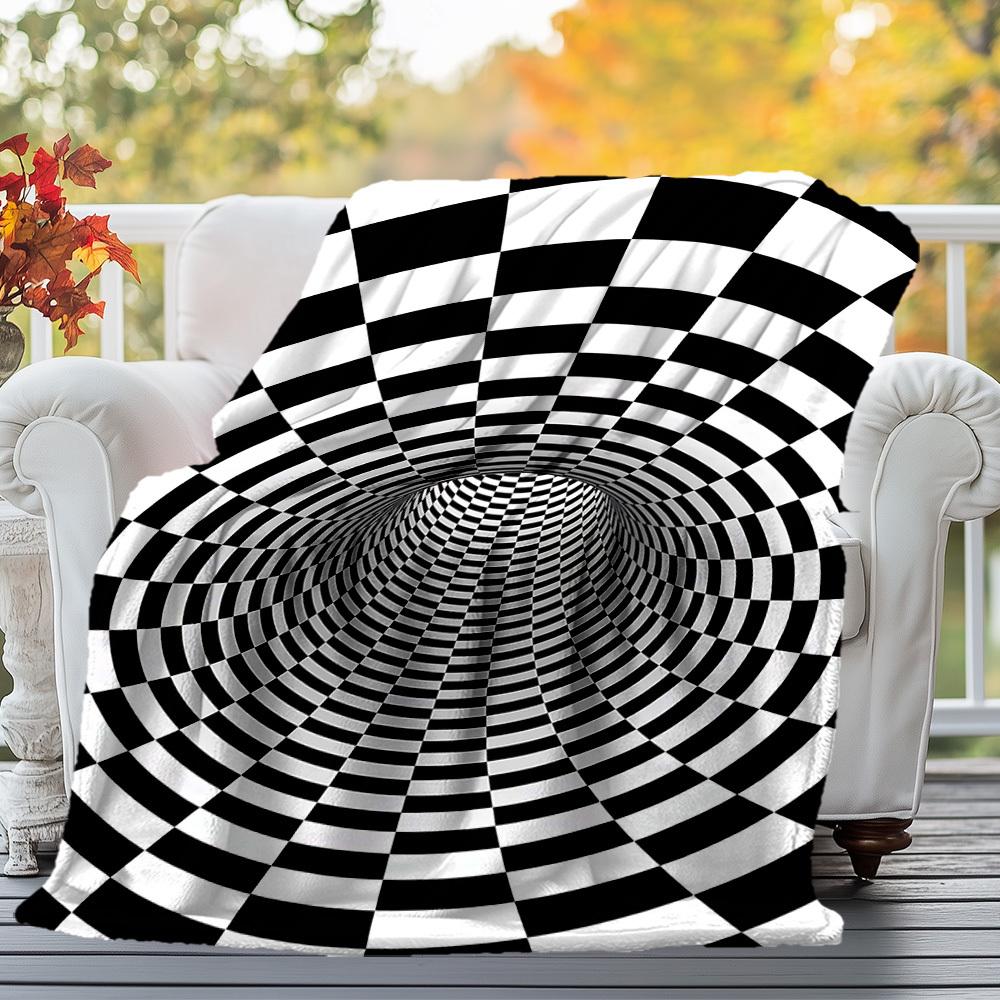 1PC Checkerboard TunnelOutdoor Flannel Blanket - Soft Plush Decor for Picnics, Camping, Bedroom, Playroom, Office, or Lunch Break 1338A