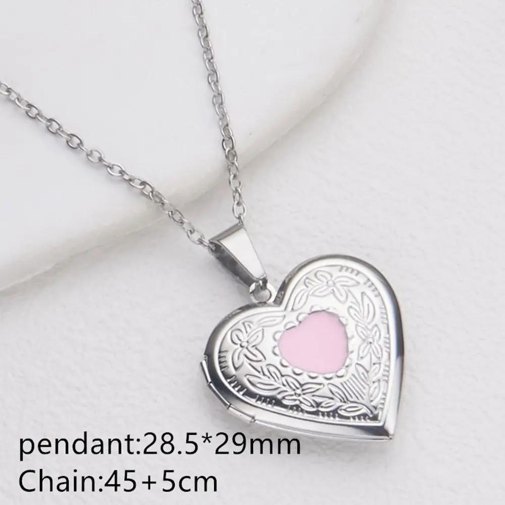 Diamond Heart Shaped Photo Picture Locket Necklace Romantic Custom Love Secret Message Pendant Necklace For Lover Couples Gift