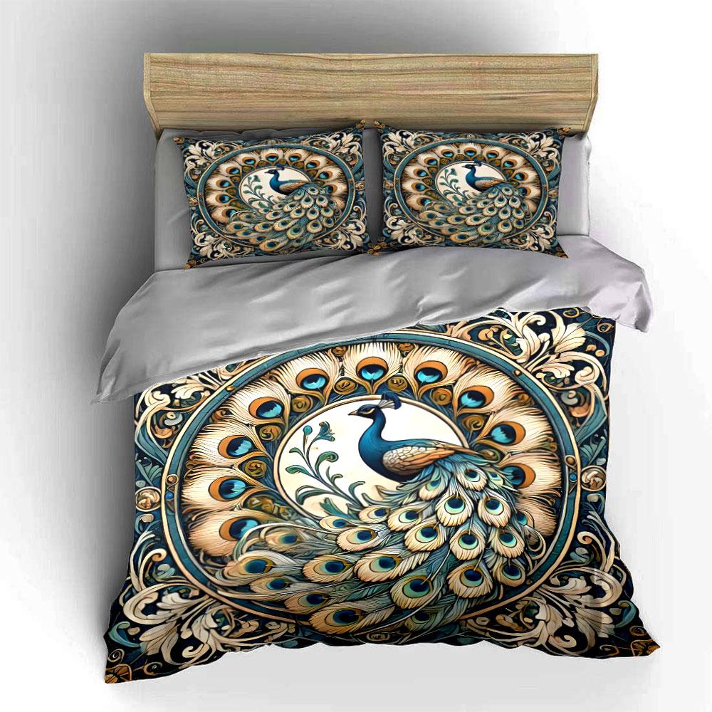 "Peacock Art Decor Set" Soft Skin-Friendly Bedding Set Includes 1 Duvet Cover And 2 Pillowcase Gift