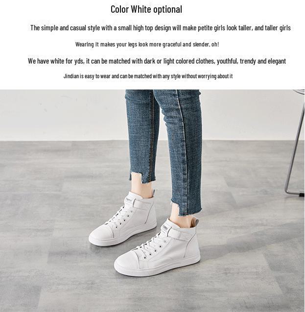 Genuine Leather High-Top White Women's Sneakers - 2025 Spring Collection