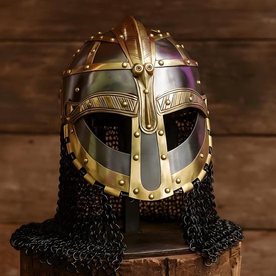 Medieval Knight Viking Helmet with Chainmail LARP Reenactment Armor Gift