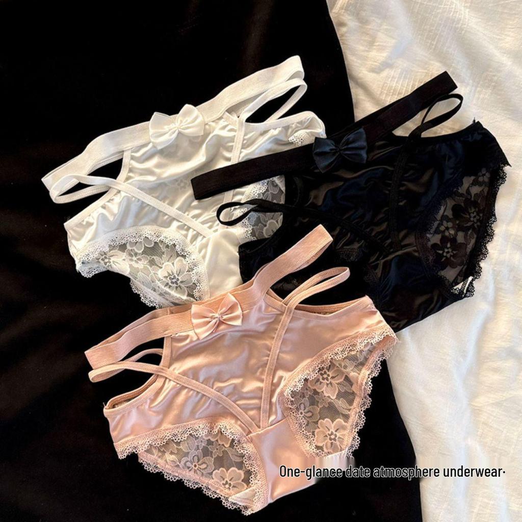 Lace Satin Low Waist Women's Briefs - Sexy French Style with Thin Straps