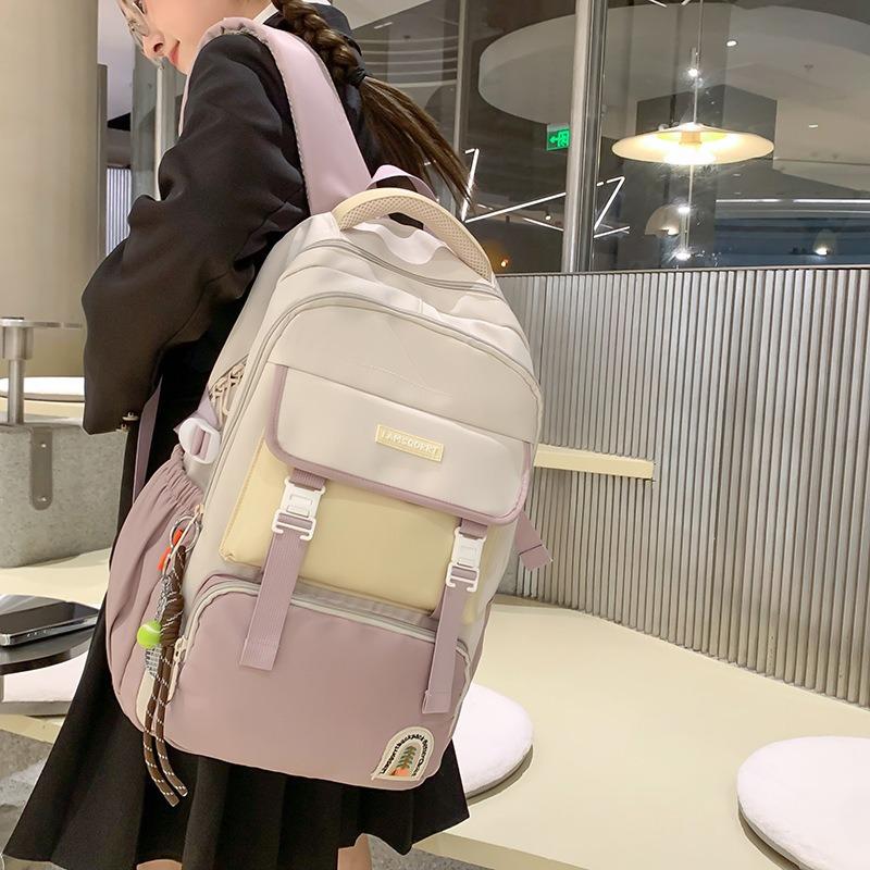 New Student Schoolbag Junior High School High School Backpack Large Capacity Lightweight Leisure Bag Boys and Girls Splicing Schoolbag Fashion
