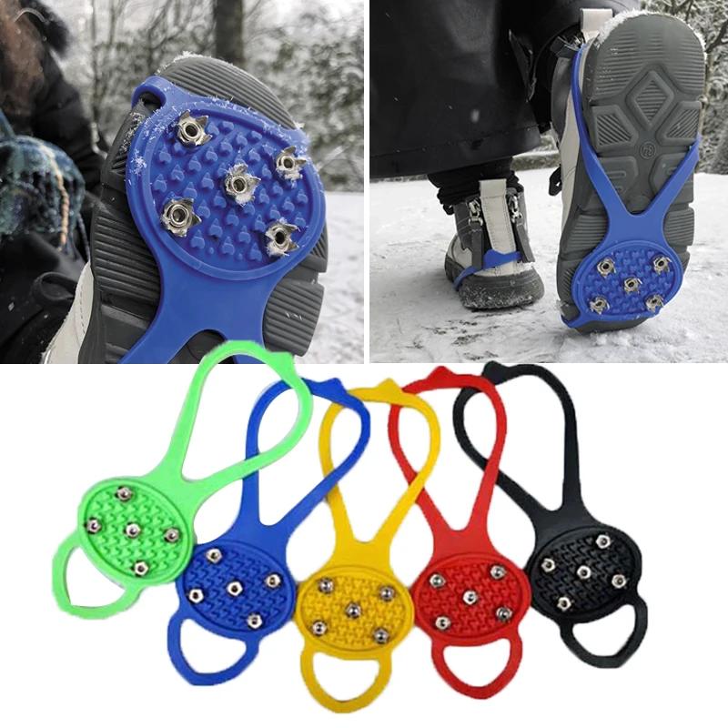 5 Teeth Ice Gripper For Shoes Women Men Crampons Ice Gripper Spike Grips Cleats For Snow Studs Non-Slip Climbing Hiking Covers