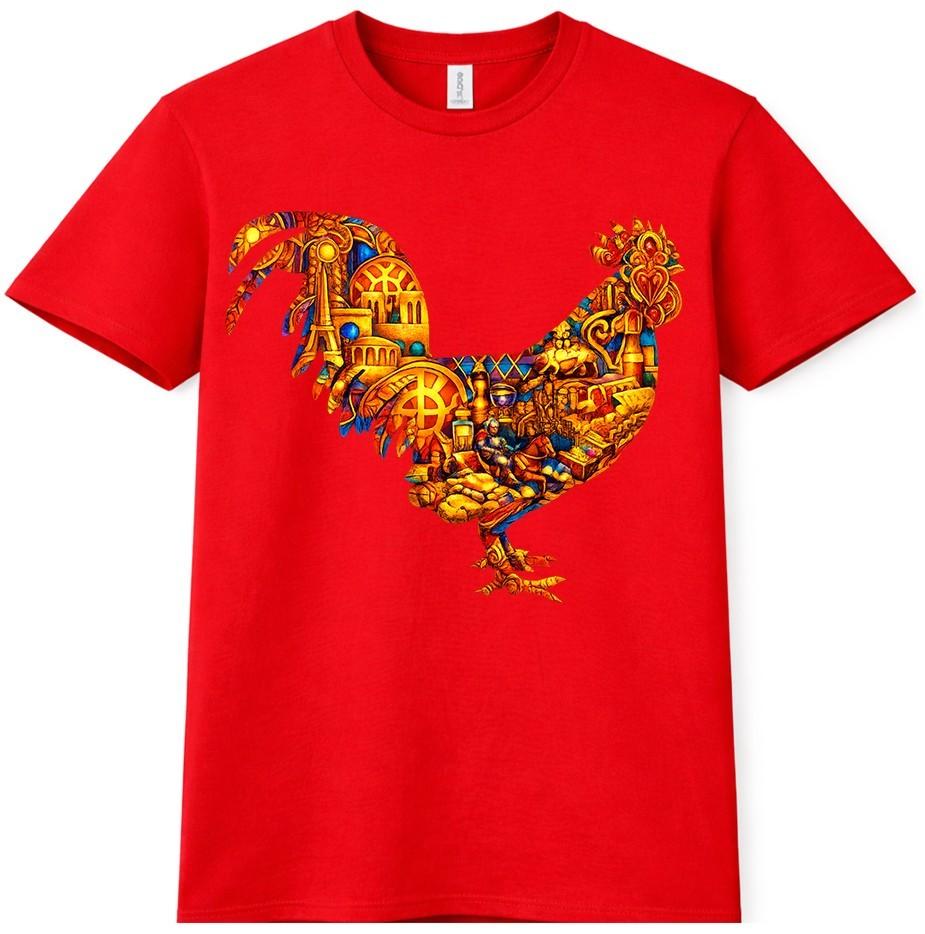 Rooster T Shirt Mosaic Art Graphic Tee Colorful Chicken Farm Country Design Top S