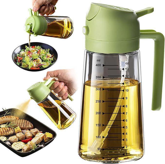 Thickened Glass Oil Bottle: Integrated Spray and Pour, Automatic Atomization, Leak-Proof, Large Capacity for Kitchen Use