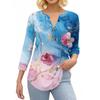 Damen T-Shirt mit Aufdruck, Knopfleiste, 3/4-Ärmel, für den Alltag, Wochenendmode, Basic, V-Ausschnitt, normales Oberteil