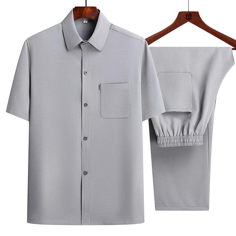 Ice Silk Short-sleeved Thin Shirt Men's Summer Suit Summer Clothes Men's Shirt + Pants Suit