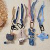 Handmade Blue Fabric Pendant Bag Charm Keychain with Vintage Forest Style Hanging Rope