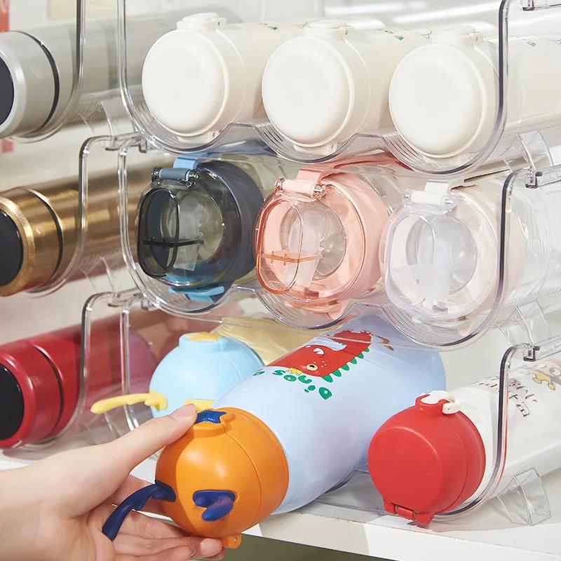 Single/Double/Triple Stackable Water Bottle Holders Refrigerator Storage Bins Kitchen Wine Organizer Stand Organization Rack