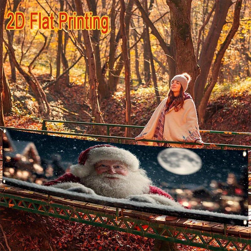 Noel Yard Banner, Santa Claus Lying on the Fence, winter lawn wall outdoor decor
