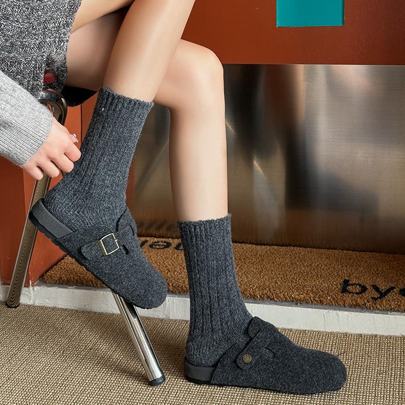 25 Chunky Wool Socks: Solid Color, Vertical Stripe, Japanese Lazy Style, Warm Winter Women's Knit Scrunch Socks.