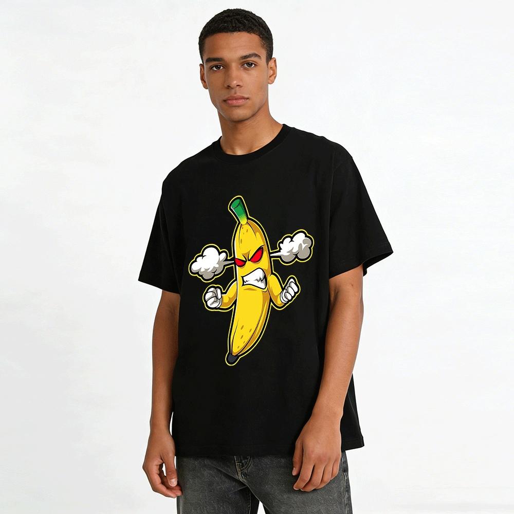 Angry Fuming Banana Print Fun Casual Short Sleeve T-Shirt Pure cotton T-shirt