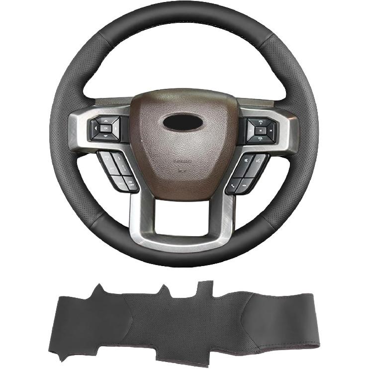 

Hand Sewn Steering Wheel Cover,Fit for Ford F-150 2015-2020/F-250 F-350 F-450 F-550 2017-2021/F-600 2020-2021/F-650 F-750 2021,Non-Slip Breathable B:Small Bulges,Without Co