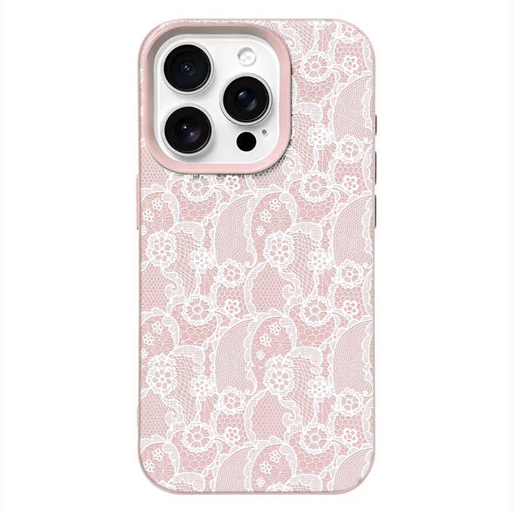 

Vintage Pastel Floral Lace Phone Case for iPhone 17 16 15 14 13 12 11 Pro Max Anti-Scratch Protective Cover Funda Capa Coque For iPhone 17 ProMax розовый