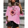 Summer Women's Plus Size Original Design Pink Sunflower Butterfly Printed Casual Round Neck Short Sleeved Tops