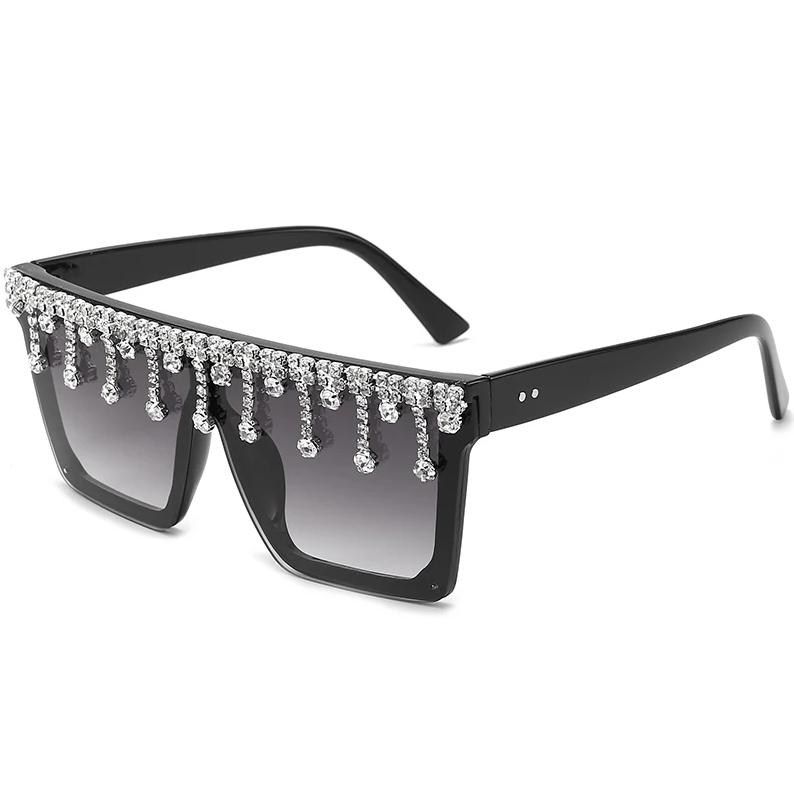 New Fashion Diamond-encrusted Sunglasses  Square Frame Chain Integrated Sunglasses WOMEN'S Large Frame Dazzling Glasses Trend