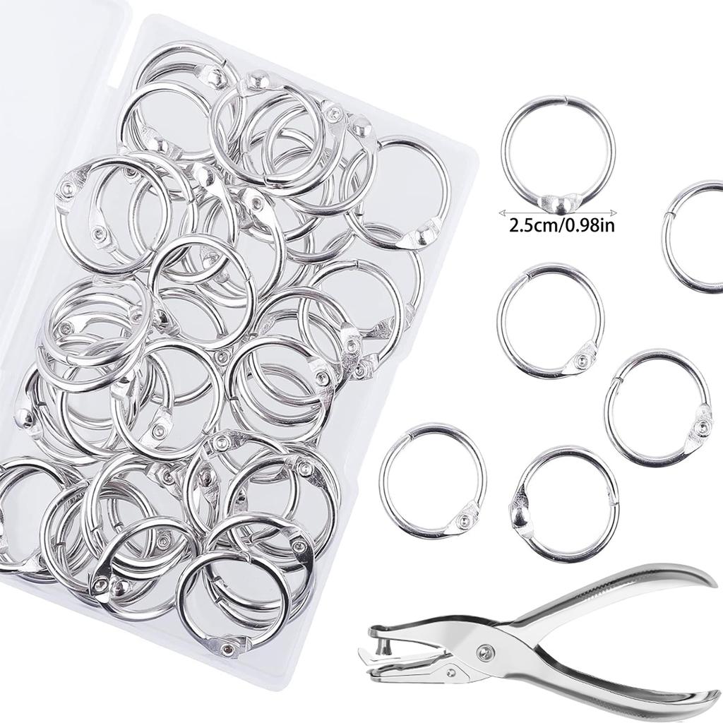 50 Pcs Silver Metal Binder Rings Loose Leaf Office Book Index Card Keychain Key Rings for School Home Office Organization