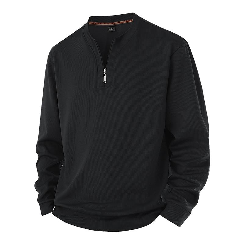 Men's Quarter-Zip Waffle Knit Pullover - Casual Long Sleeve Sweatshirt