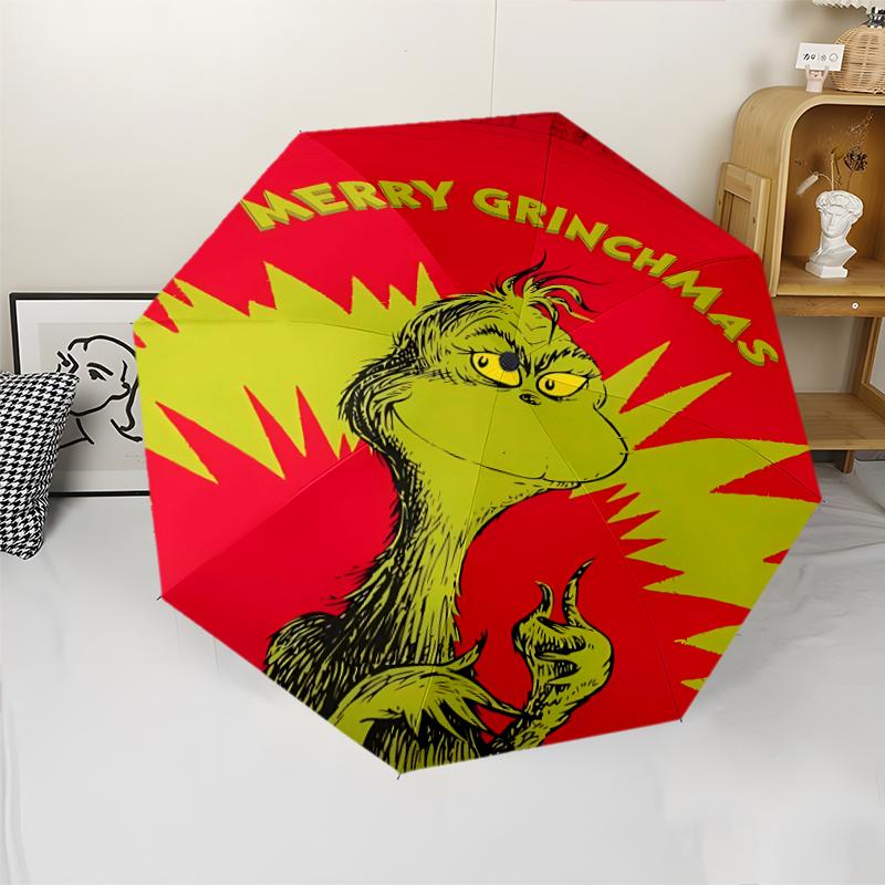 Weihnachten Jack & Der Grinch Druck Automatischer Regenschirm, 8 Rippen Eisenrahmen, Kunststoffgriff, Geeignet für Reisen im Freien & Täglich, Ideales Geschenk