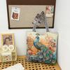 Peacock Canvas Tote Bag With Embroidery And Large Capacity For Daily Use
