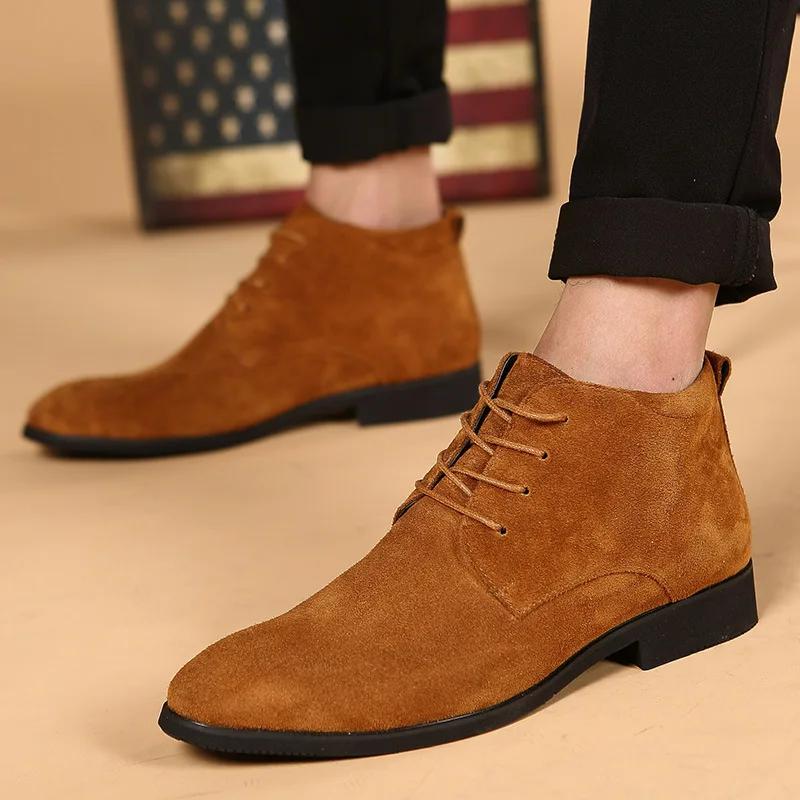 Genuine Leather Men's Boots   British Style Men Leather Shoes Comfortable Wear-resistant Male Casual Boots Botas Para Hombre