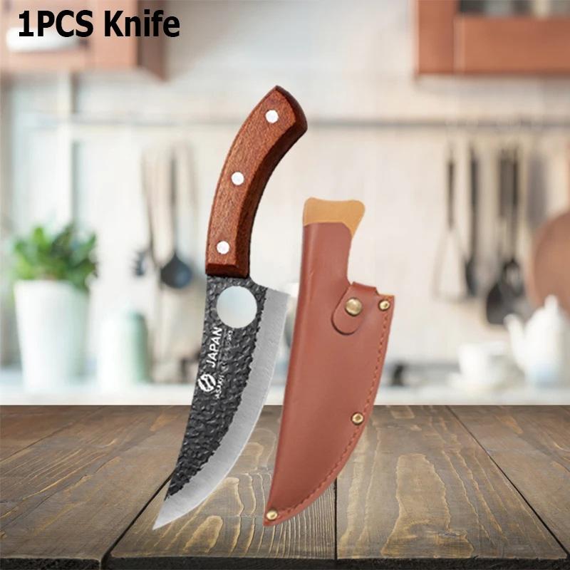 WXCOO Handmade Forged Butcher Knife with Cover Thick Blade Kitchen Knife Meat Cutting Powerful Chopping Meat Bone BBQ Lamb