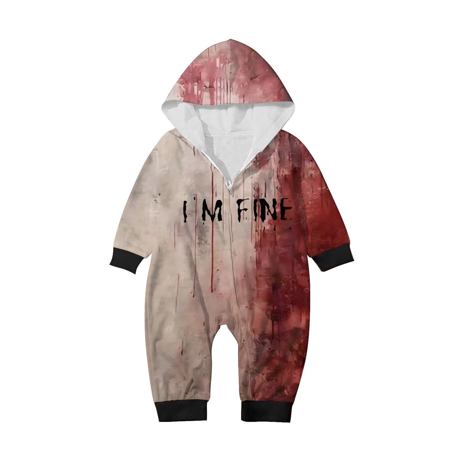 

Комплект комбинезона на молнии с капюшоном и длинными рукавами для всей семьи с принтом на Хэллоуин 12 Months