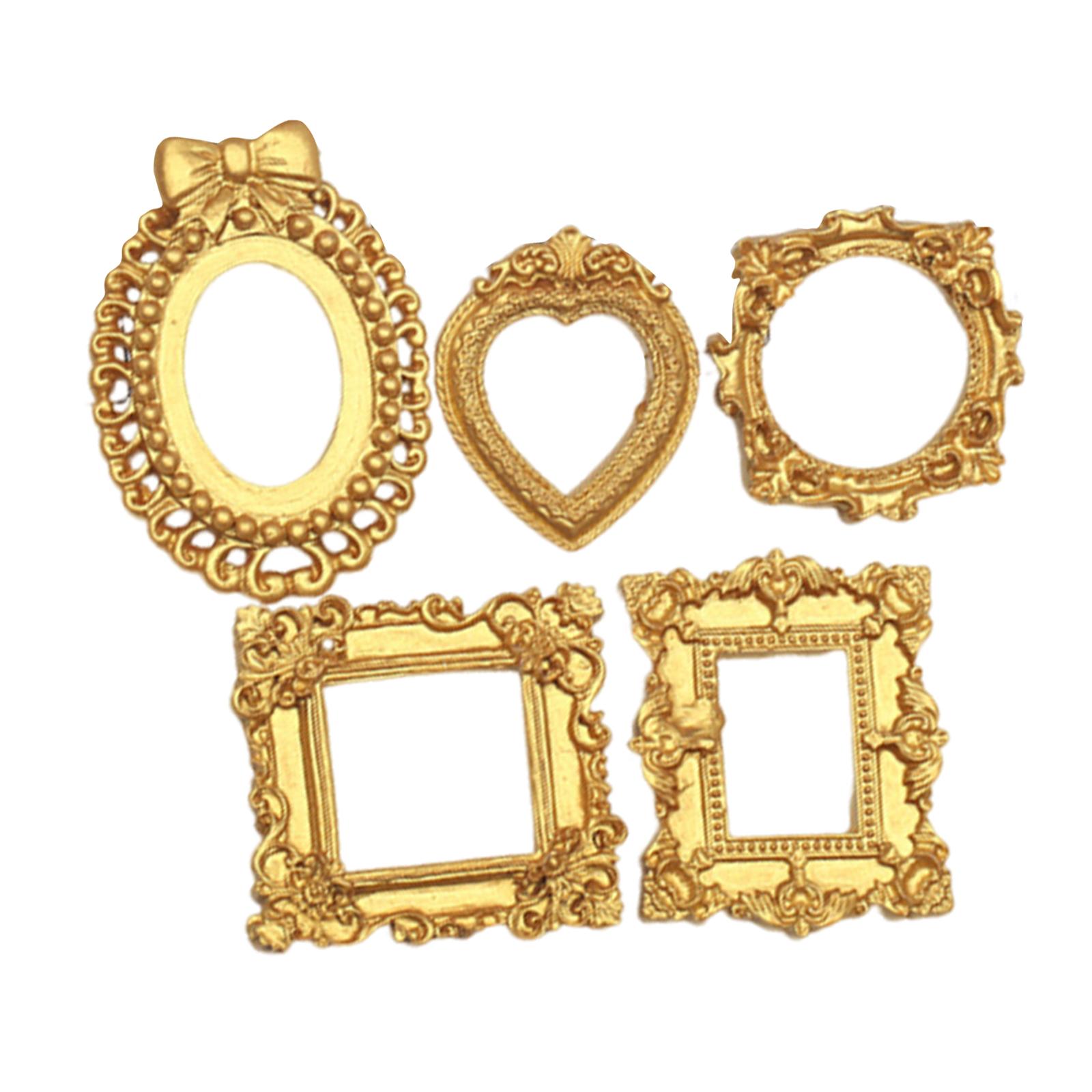 

5PCS Vintage Picture FramesSmall Gold Frames Antique Resin Photo Frame Wall Hanging Display Table Frame For DIY Jewelry Christmas Holiday Party One Size жовтий