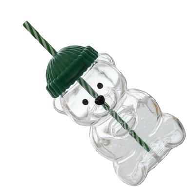 Gobelet Paille Ours Bébé Mignon Mug Verre Borosilicate pour Café Lait Thé Boissons avec Couvercle 20oz