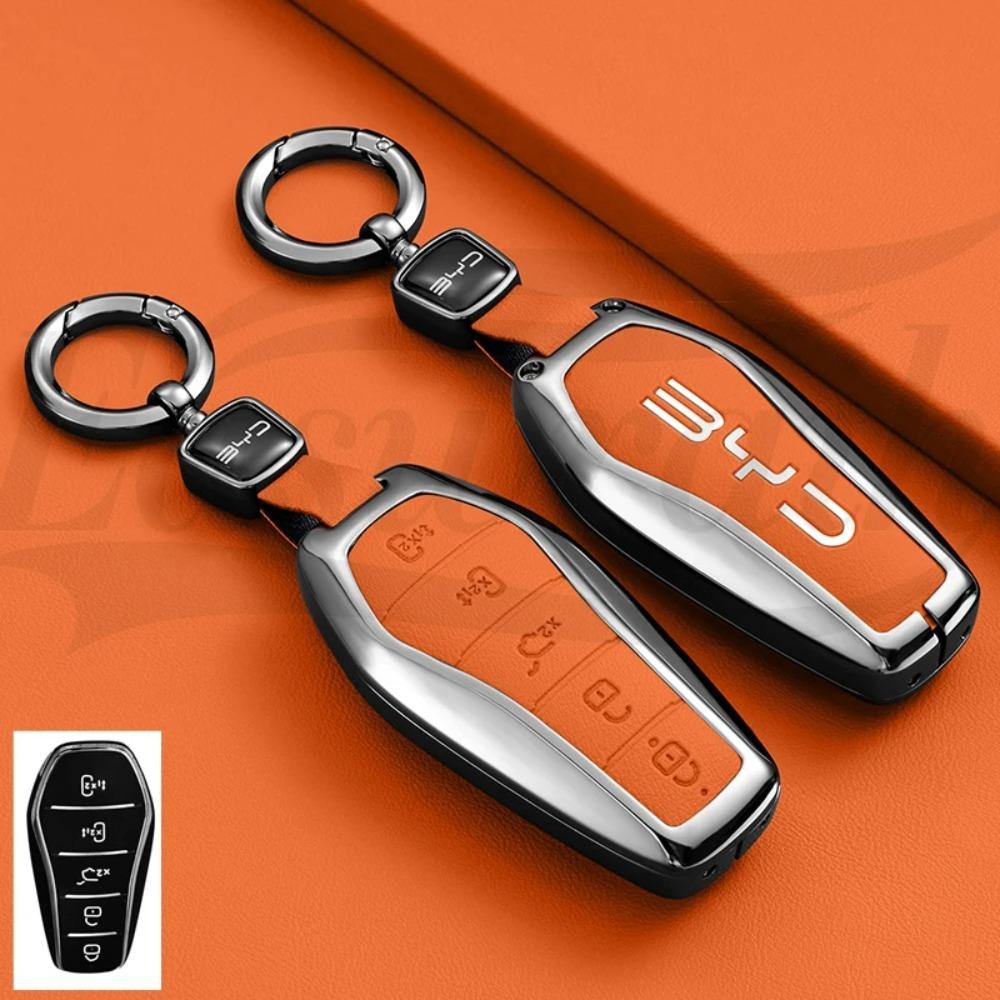 Car Zinc Alloy Leather Key Case Cover for BYD Song Plus Atto Han EV Tang DM Qin Seal Dolphin Key Bag Pouch Wallet Organizer