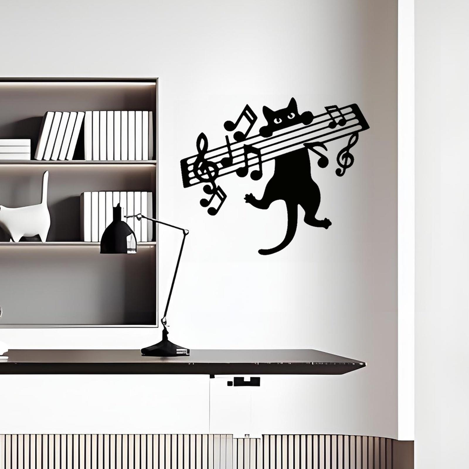 

Metal Wall Art Cat Hanging on Music Notes Decorative Iron Wall Sculpture Modern Minimalist Wall Hanging for Living Room Bedroom Office Decoration one size чорний